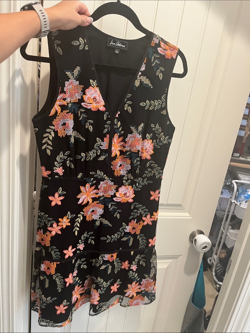 Sam Edelman Black Dress with Pink & Orange Floral Embroidery